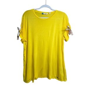 Ted Baker Women’s 4 US 8-10 Viscose Yellow Tie Sleeve Pencil Top Teacher L38